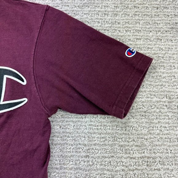 Champion Shirt Women Small S Burgundy Big Embroidered Chest Logo T-Shirt Ladies - Picture 3 of 11